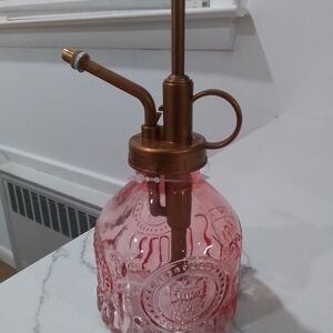 Pink Glass Plant Mister with Copper Accents